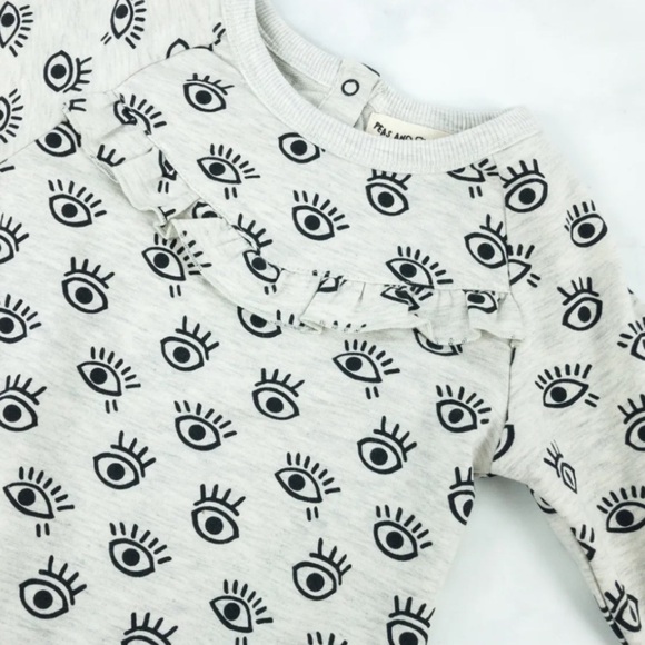 Peas & Queues Eye French Terry Long Sleeve Snap Bottom Ruffled Toddler Jumpsuit - Picture 6 of 6